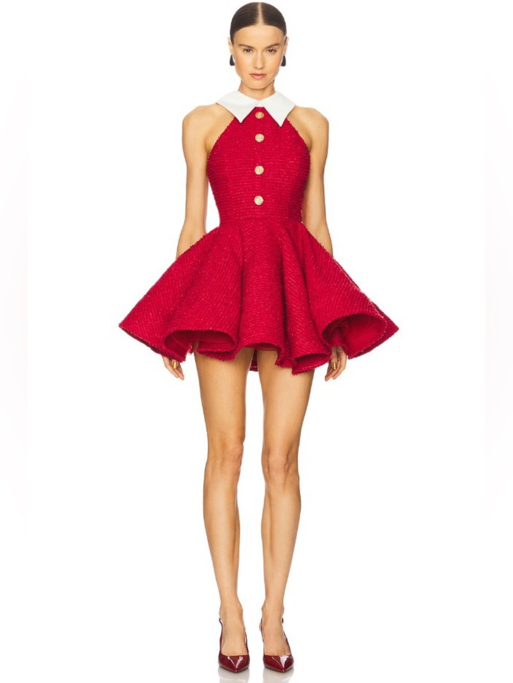 Bronx & Banco Dakota Red White Collar Midi Dress NWOT - Picture 1 of 3